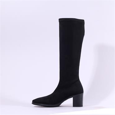 Miss Elastic Block Heel Long Boot - Black Stretch